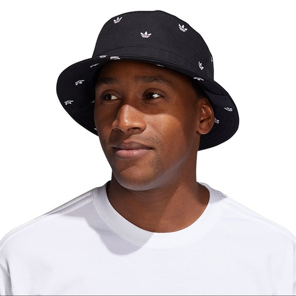 adidas Originals All Over Print Trefoil Bucket Hat - Black/White - Picture 1 of 5